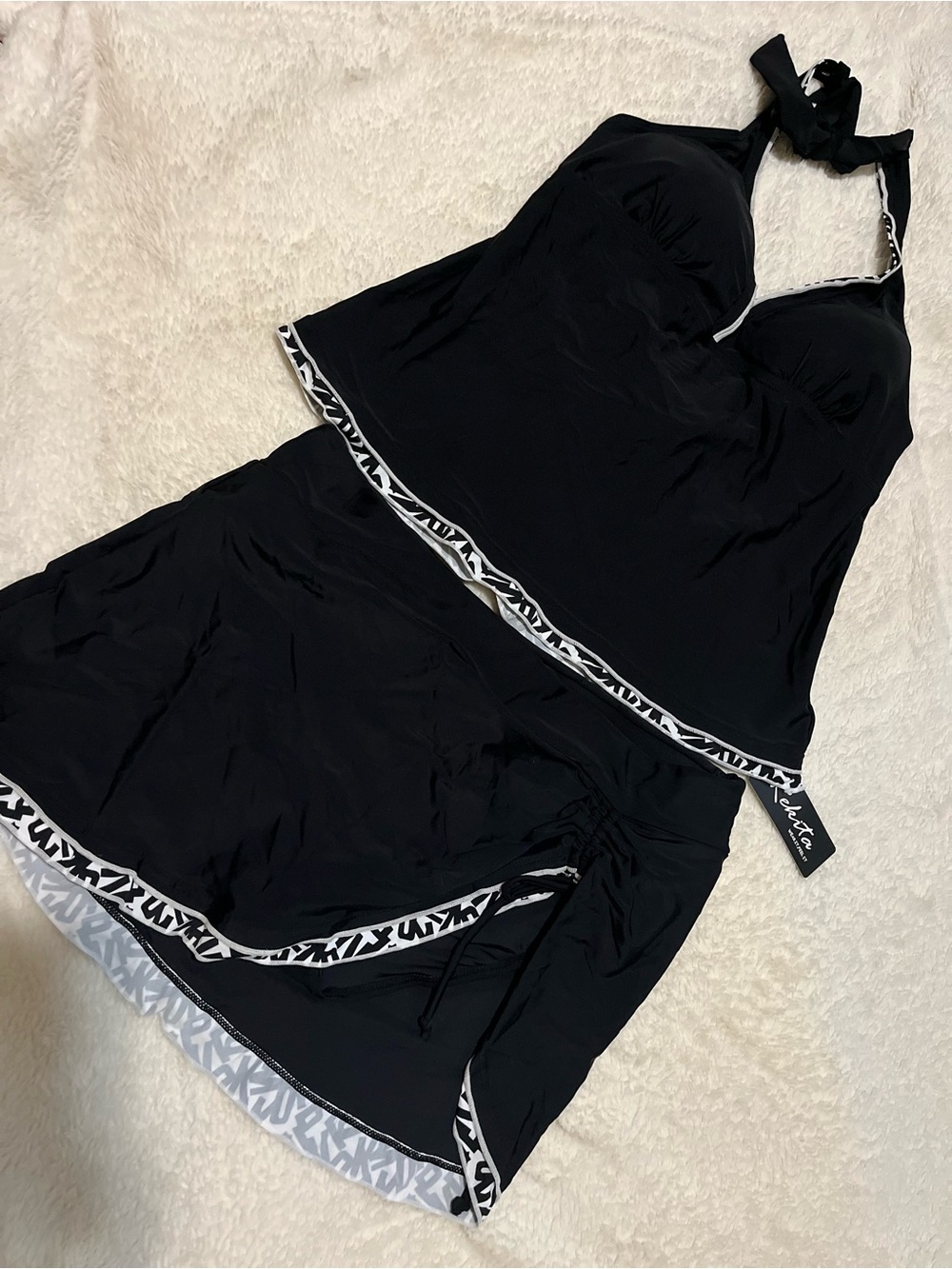 Rekhita Black Top with Cream Trim with swim skirt